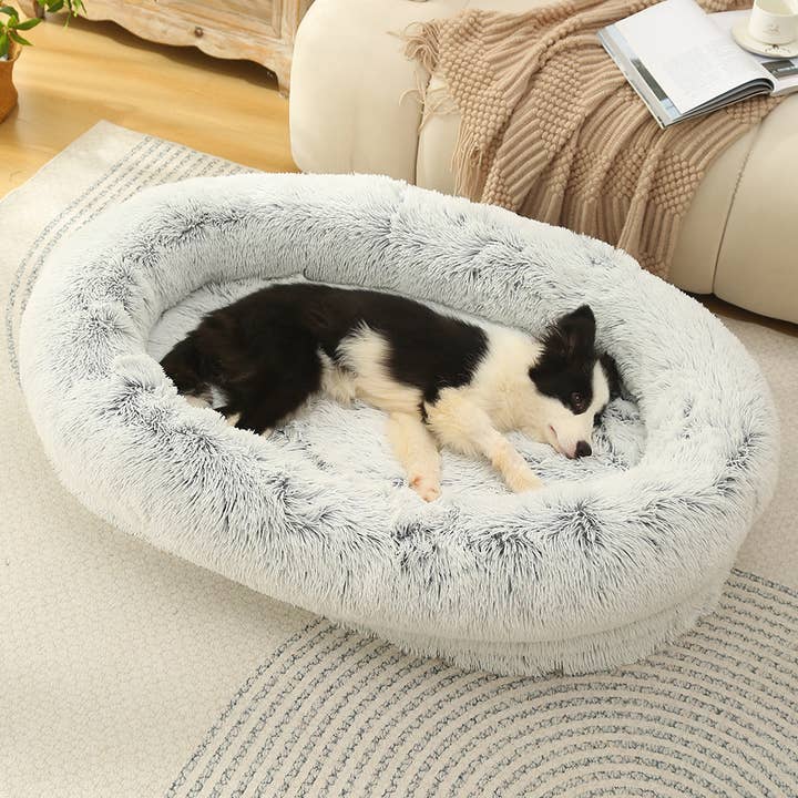 Glow Pups – wholesale Pet bed – Dog – Calming Faux Fur Dog Bed with Memory Foam Bolster1