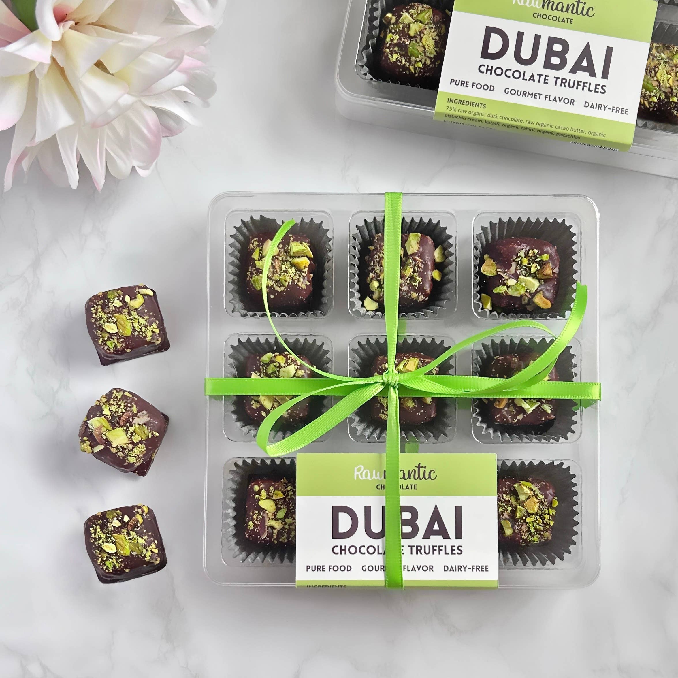 Rawmanticchocolate - Wholesale Chocolate Box - Dubai Chocolate knafeh Pistachio Chocolate truffle vegan 9pc1