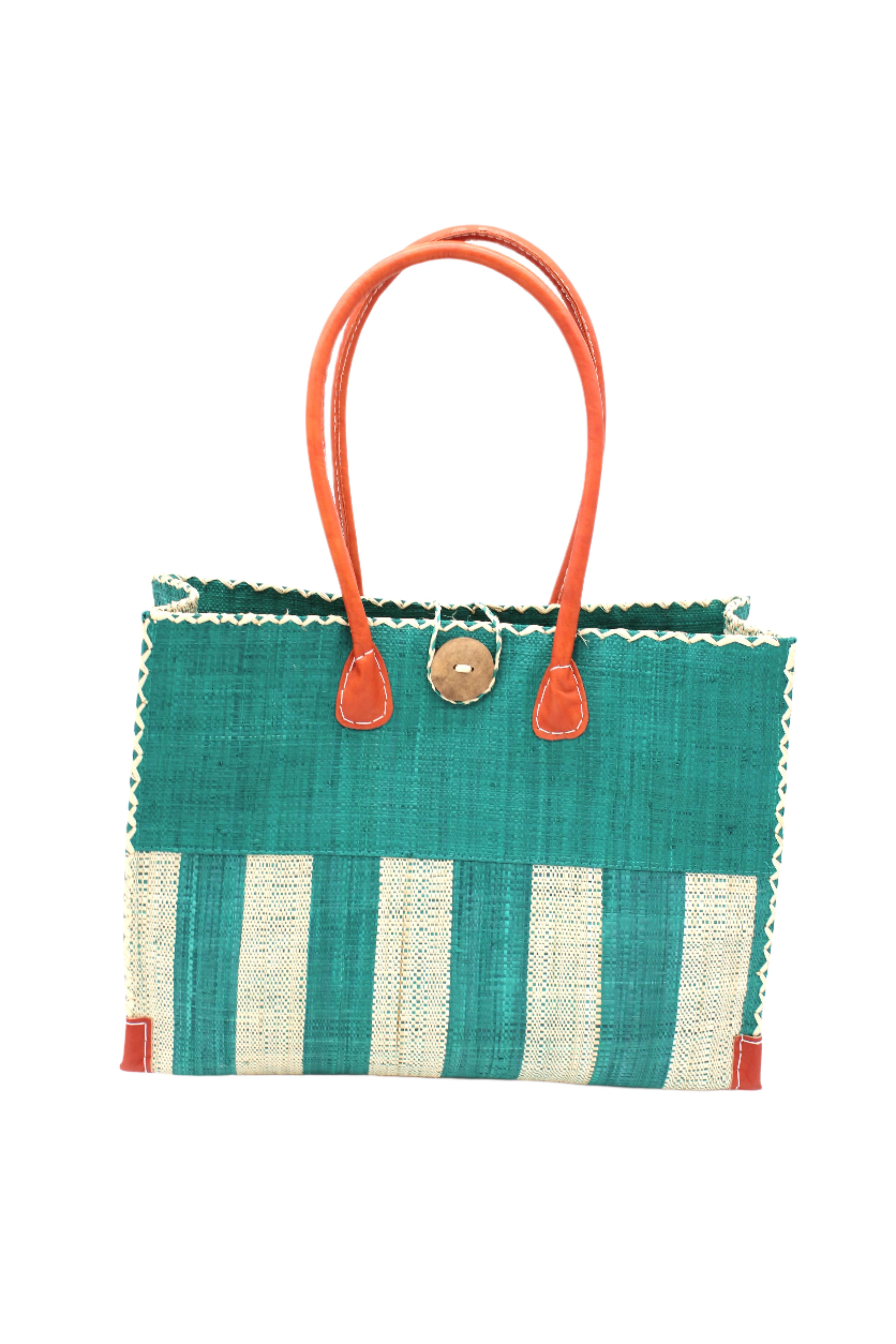 Shebobo - Wholesale Shoulder Bag - Unisex - Zafran Two Tone Wide Stripe Straw Beach Bag5