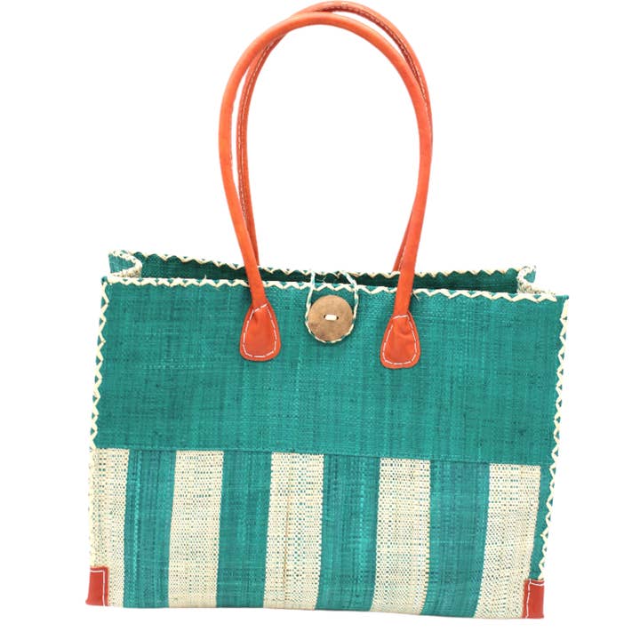 Shebobo - Wholesale Shoulder bag – Unisex - Zafran Two Tone Wide Stripe Straw Beach Bag5
