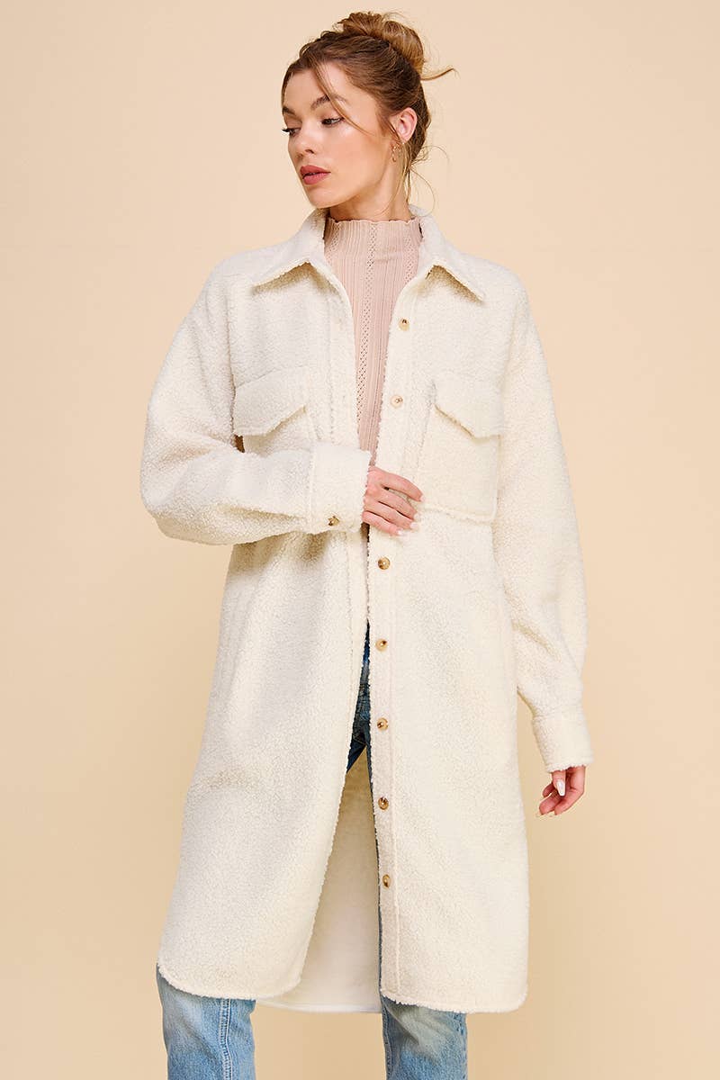 Dusty Rose Long Sherpa Shacket with Pockets for wholesale on Faire13