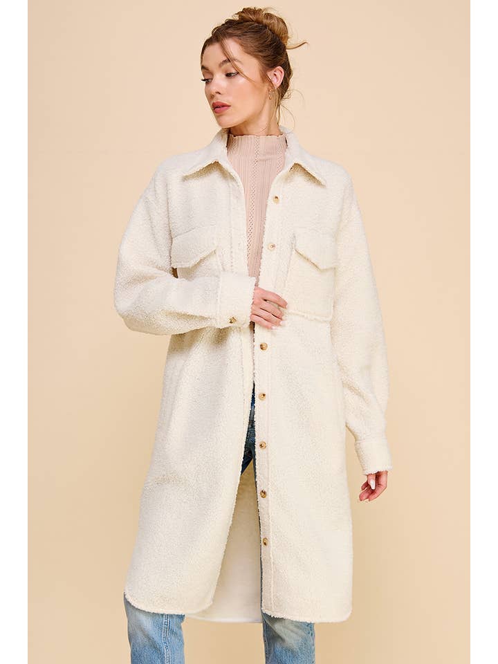 Dusty Rose Long Sherpa Shacket with Pockets for wholesale on Faire13