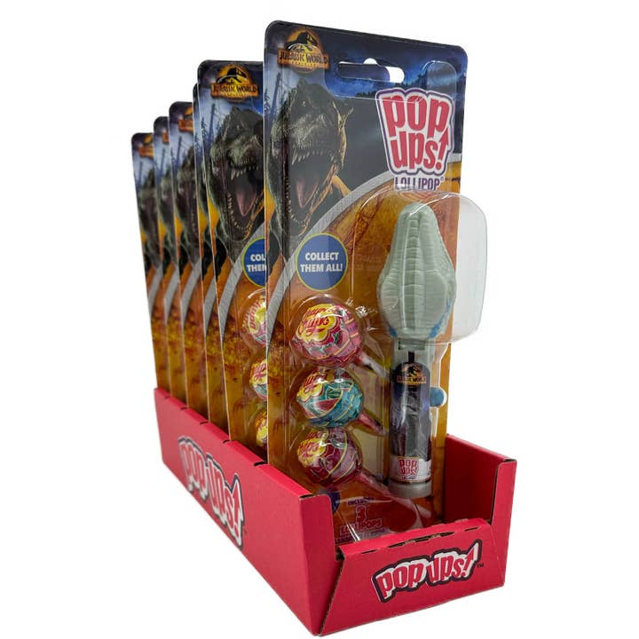 Pop-Ups Lollipop - Jurassic World, 6ct Display for wholesale by Grandpa Joe's Candy Shop