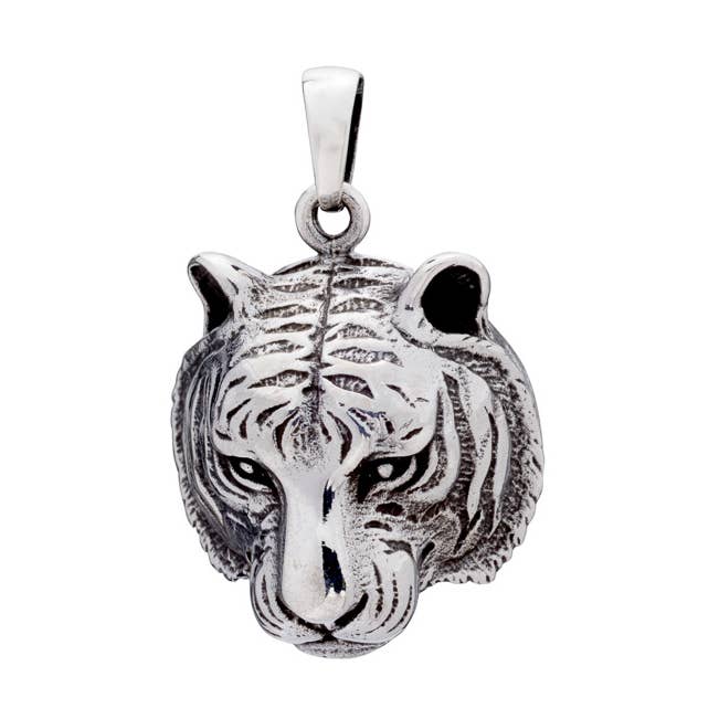 Silberner großer Tigerkopf-Anhänger für den Großhandel von Midhaven Ltd - Tribal Steel