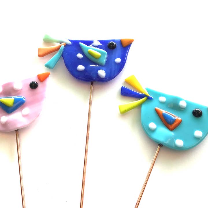 Fish Tales - Wholesale Garden/Lawn Stake - Bird plant stake fused glass5