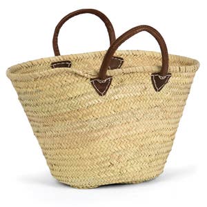 Best Round straw bag French Baskets Tote Handbags 2 leather handle