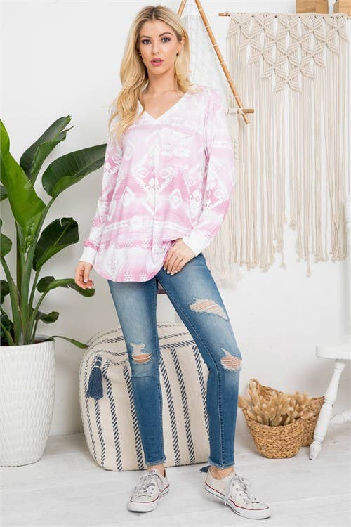 Avery - Vente Tunique – femme - HAUT À MANCHES LONGUES IMPRIMÉ AZTÈQUE AV1078-MOLLY10