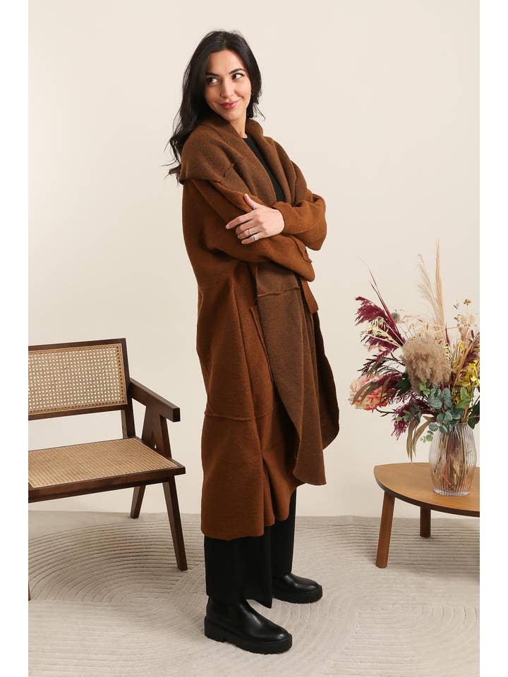 choco Long coat Paris style 98043 80% wool 20% polyester for wholesale on Faire