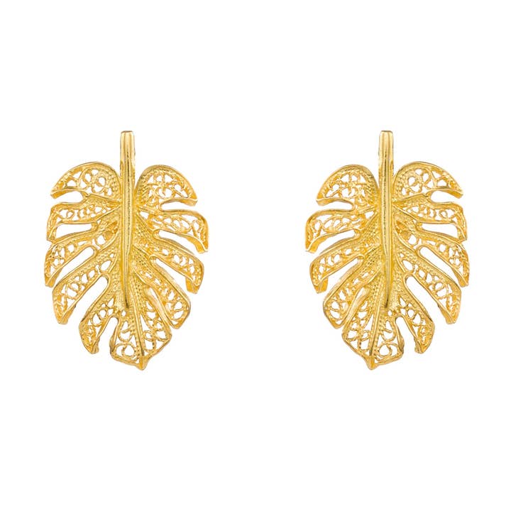 Oorbellen Monstera in verguld zilver voor wholesale door PORTUGAL JEWELS