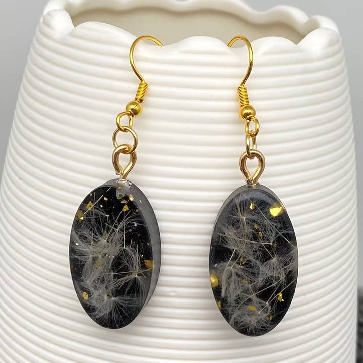 Mio Queena – wholesale Hängande örhängen – Torr maskros svarta ovala hängande örhängen0