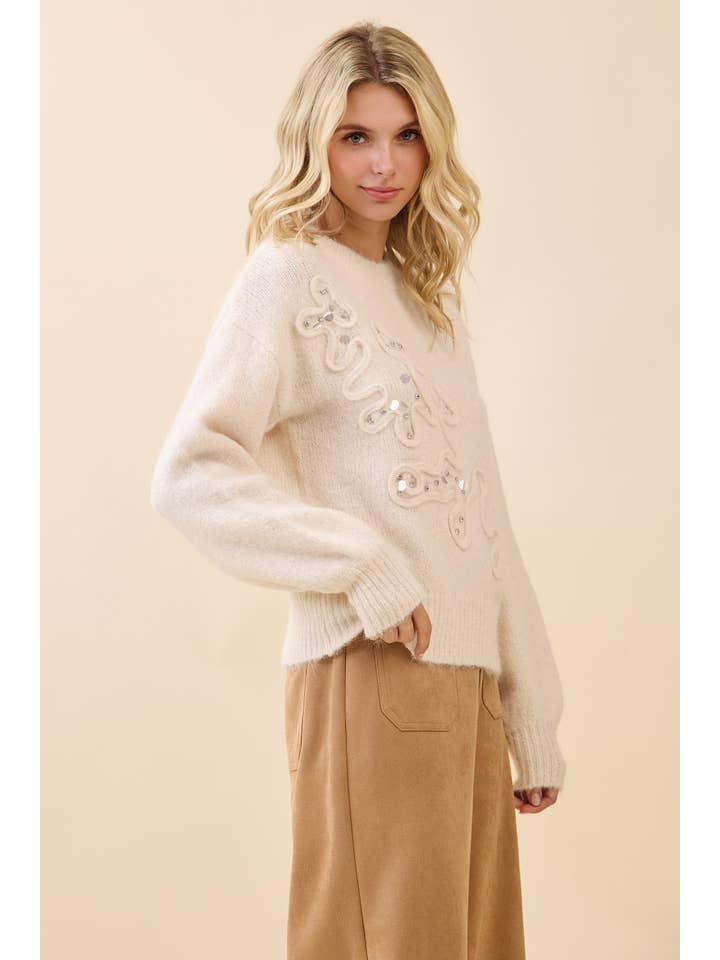 Crème Versierde Gebreide Trui OT51801 voor groothandel op Faire1
