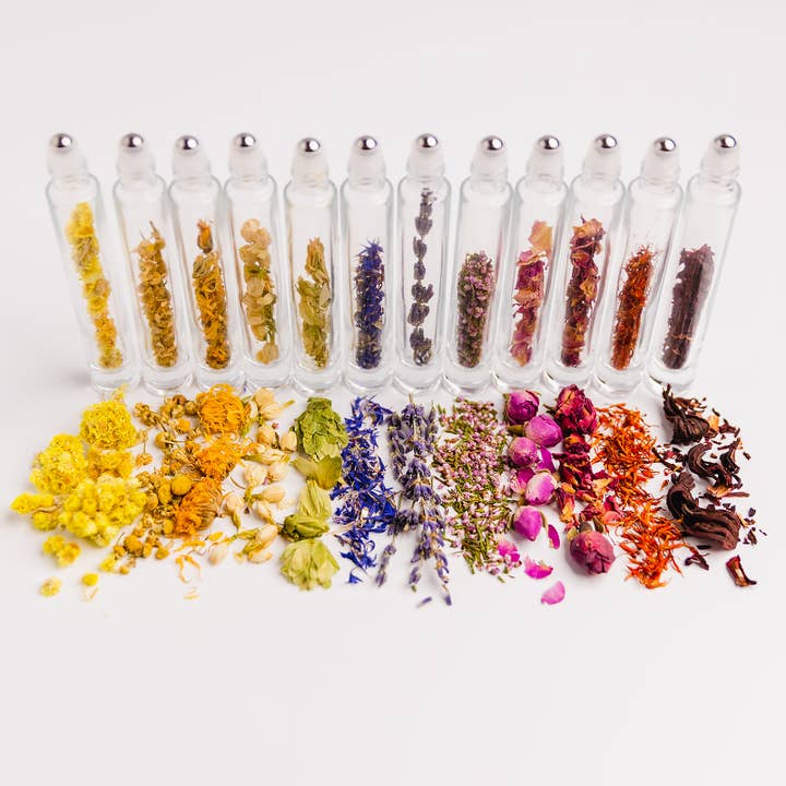 Silver Orange - Vente Rouleau beauté/visage - Flacons à rouleau botaniques biologiques, vides avec de vraies fleurs16