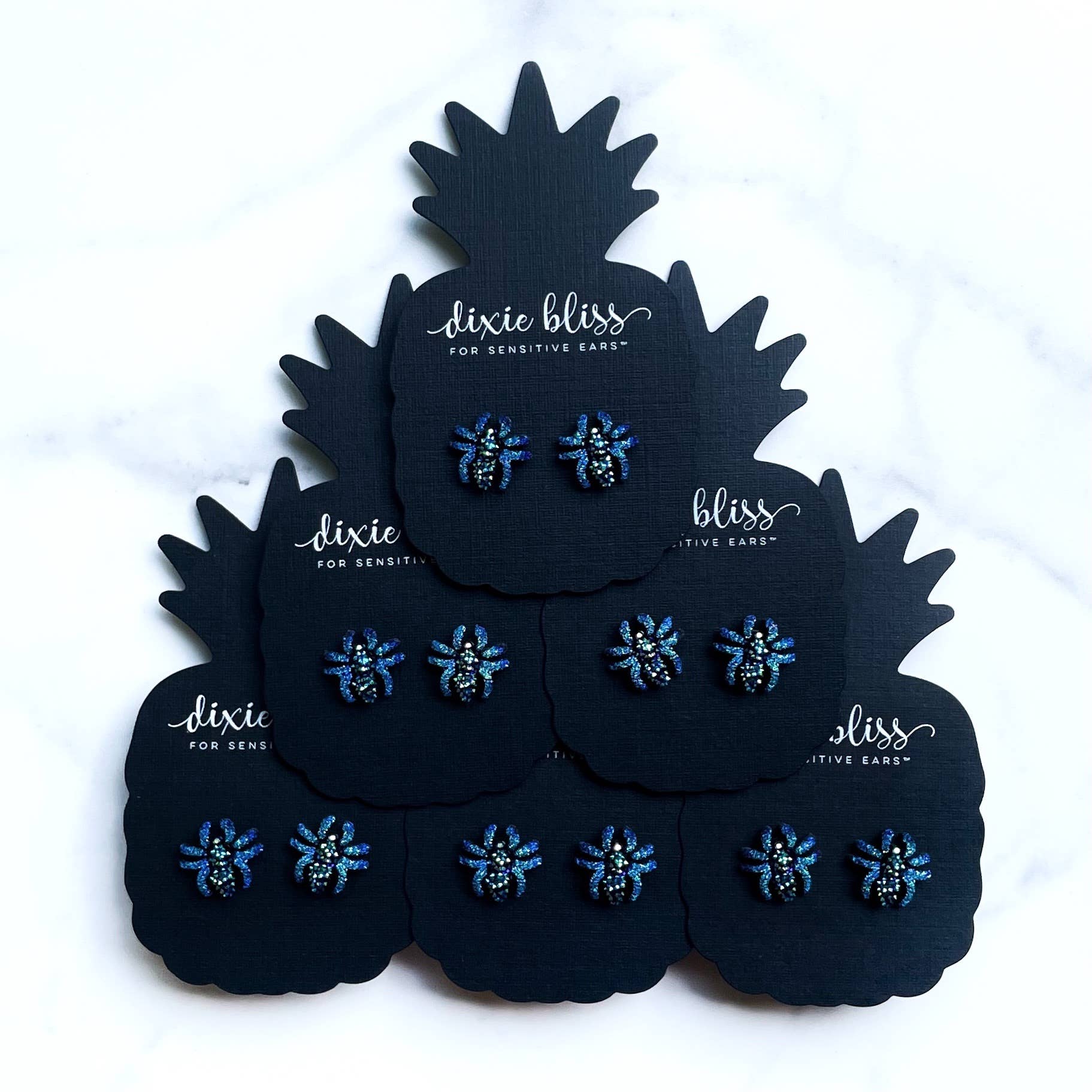 Dixie Bliss - Wholesale Stud/Post Earrings - Enchanted Spiders in Ocean Dipped1