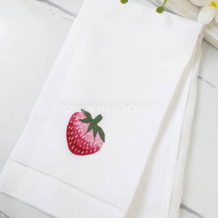 Tonkin Handicraft - Wholesale Bath towel - Embroidery Strawberry Linen Bathing Towel 32