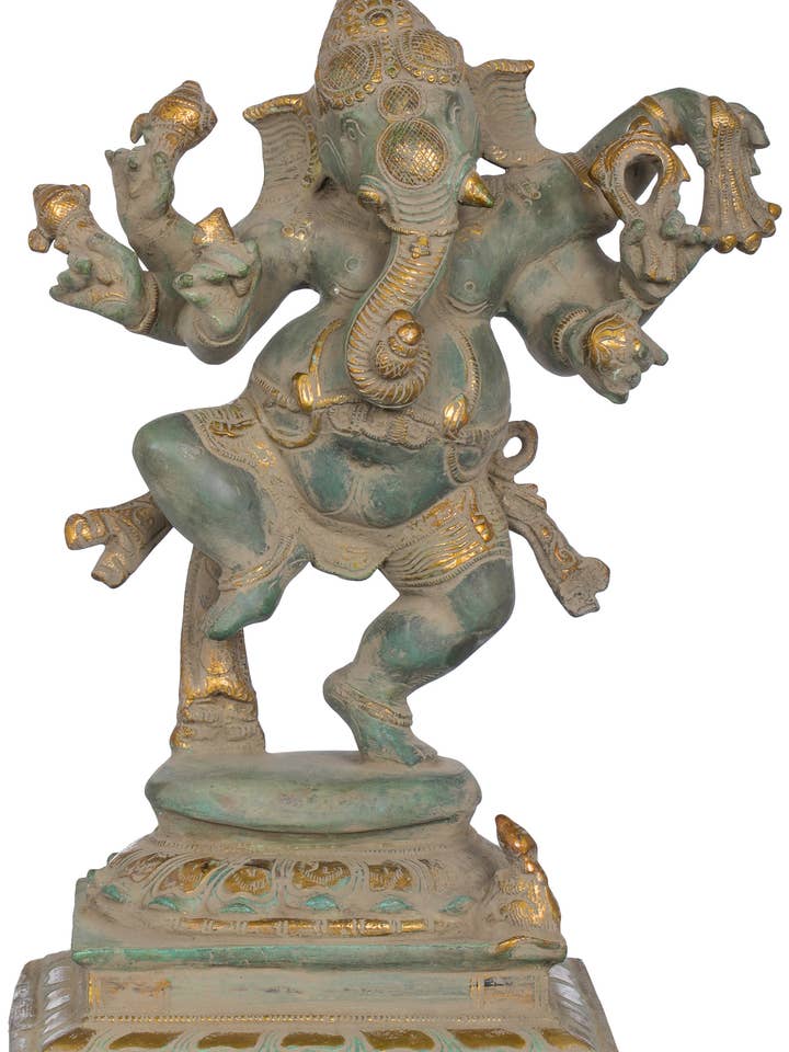 12" Six Armed Joyous Dancing Ganesha In Brass | Handmade for wholesale by Exotic India Art
