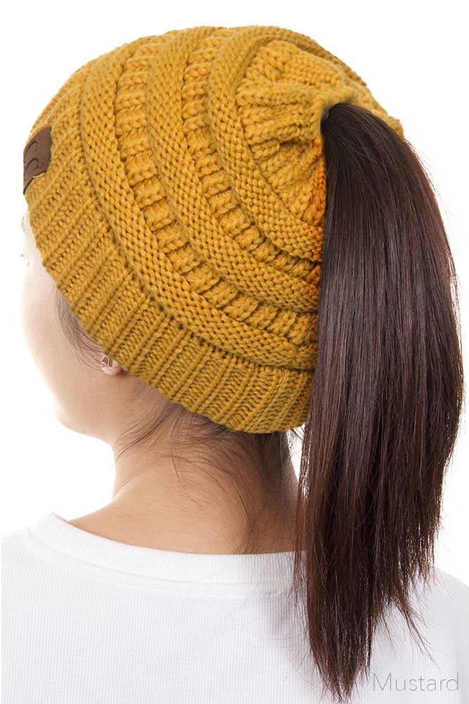 Hana - Wholesale Beanie - Women's - C.C Solid Color Ponytail Messy Bun Beanie16