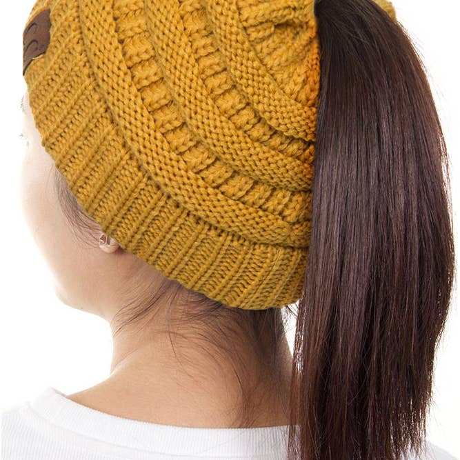 Hana - Wholesale Beanie – Women's - C.C Solid Color Ponytail Messy Bun Beanie16