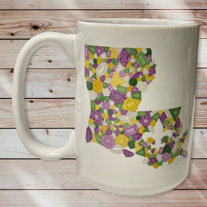 Jewel of Louisiana Mardi Gras Graphic Coffee Mug for wholesale by Pink House On River Road