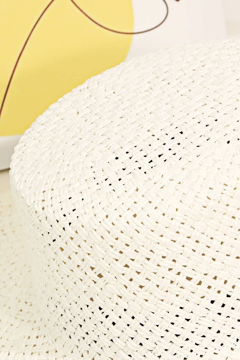 WHITE Straw Braided Flat Brim Sun Hat for wholesale on Faire3