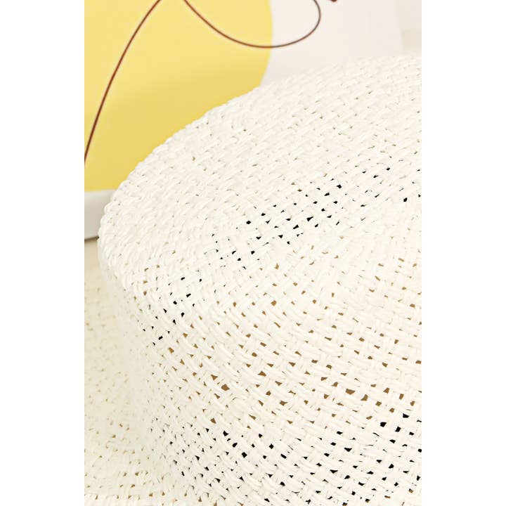 WHITE Straw Braided Flat Brim Sun Hat for wholesale on Faire3