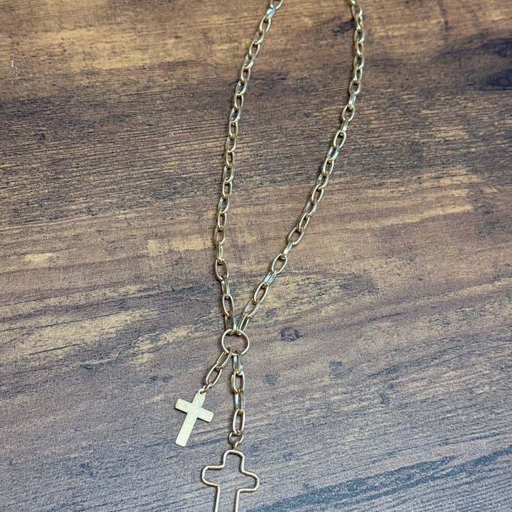Paco Designs - Wholesale Pendant/Charm Necklace - Gold Multi Cross Pendants Chain Link Necklace 3