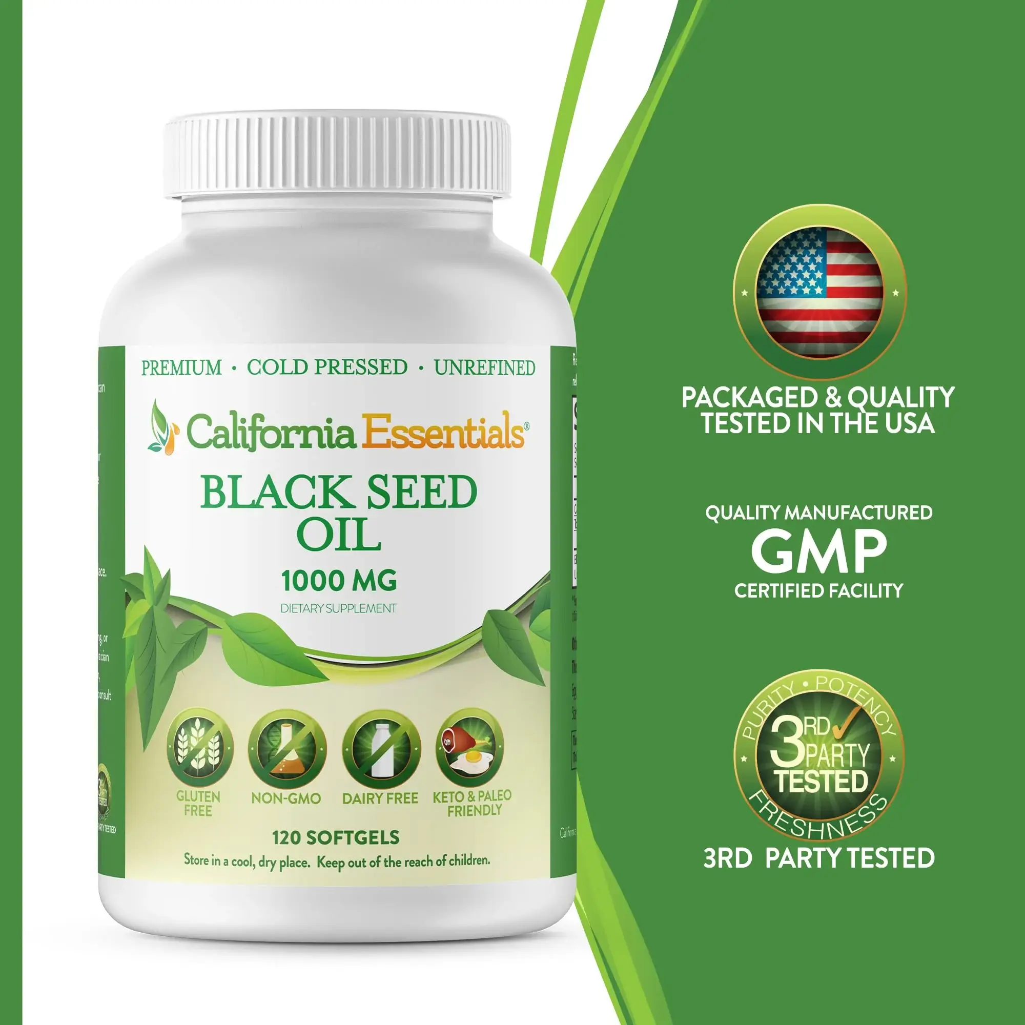 California Essentials - Wholesale Oral Supplement/Vitamin - Black Seed Oil Softgels - 1000mg Premium Cold Pressed11