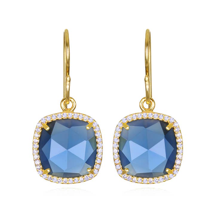 Paris Cushion Cut Dangles-Sapphire Blue for wholesale by Amelia Rose Jewelry