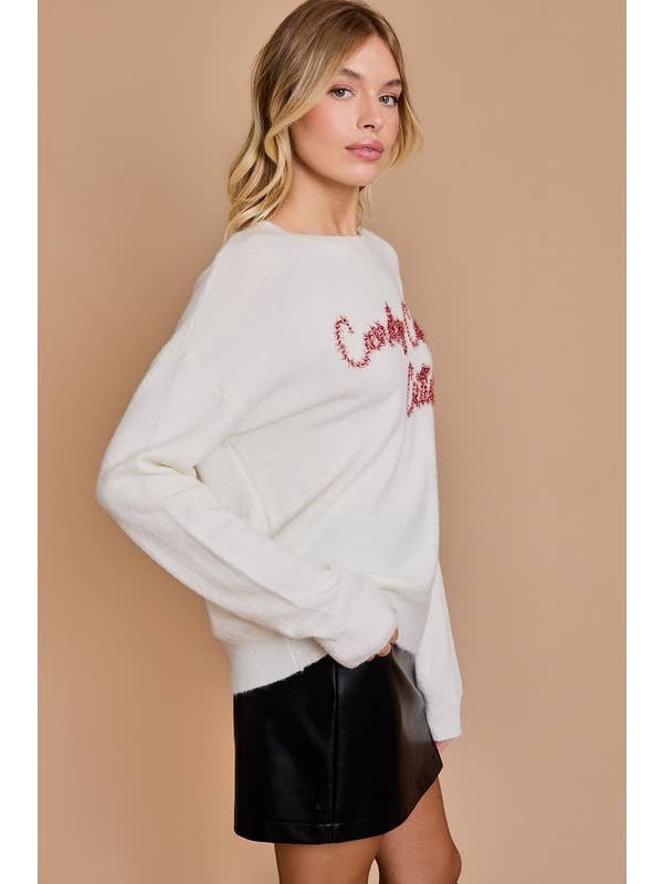 Cream Round Neck 'candy Cane Cutie' Novelty Sweater for wholesale on Faire