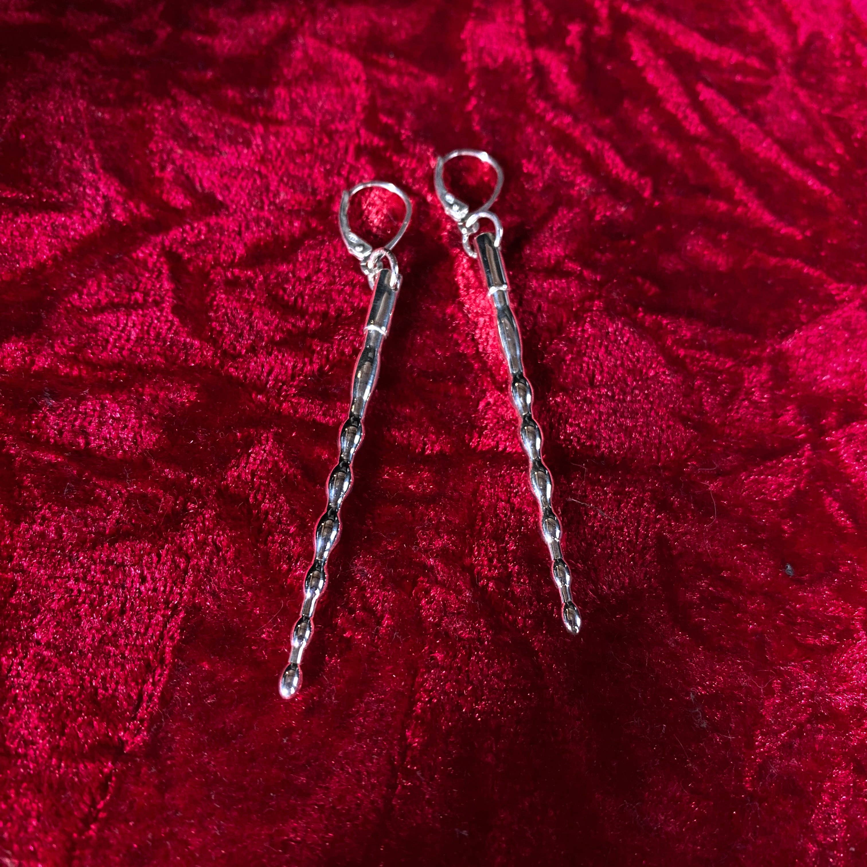 Horny Cat Jewellery - Wholesale Dangle Earrings - Penetrate - Urethral sound penis plug mini replica earrings, silver6
