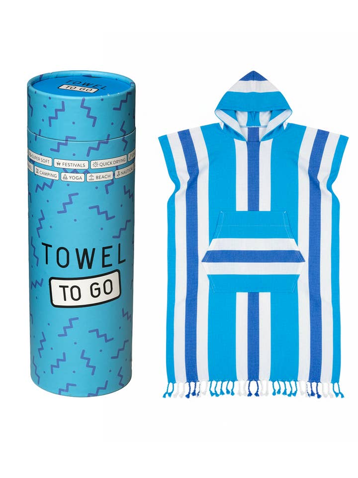 Coral Coast Men Hooded Beach Poncho with Recycled Gift, Blue for wholesale by Towel to Go