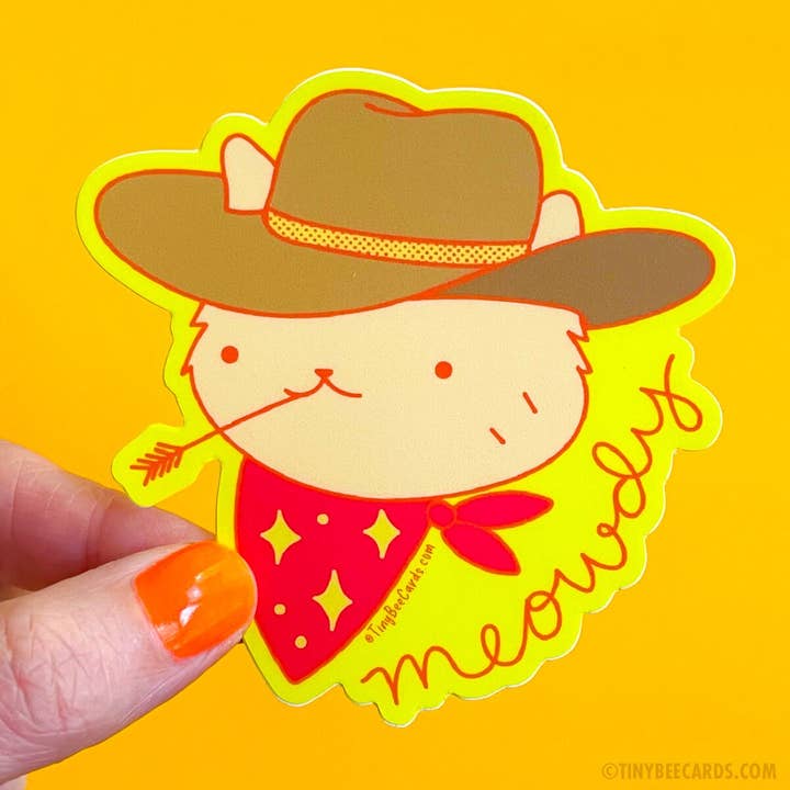 Meowdy Western Cowboy Cat vinylklistermärke för wholesale av Tiny Bee Cards