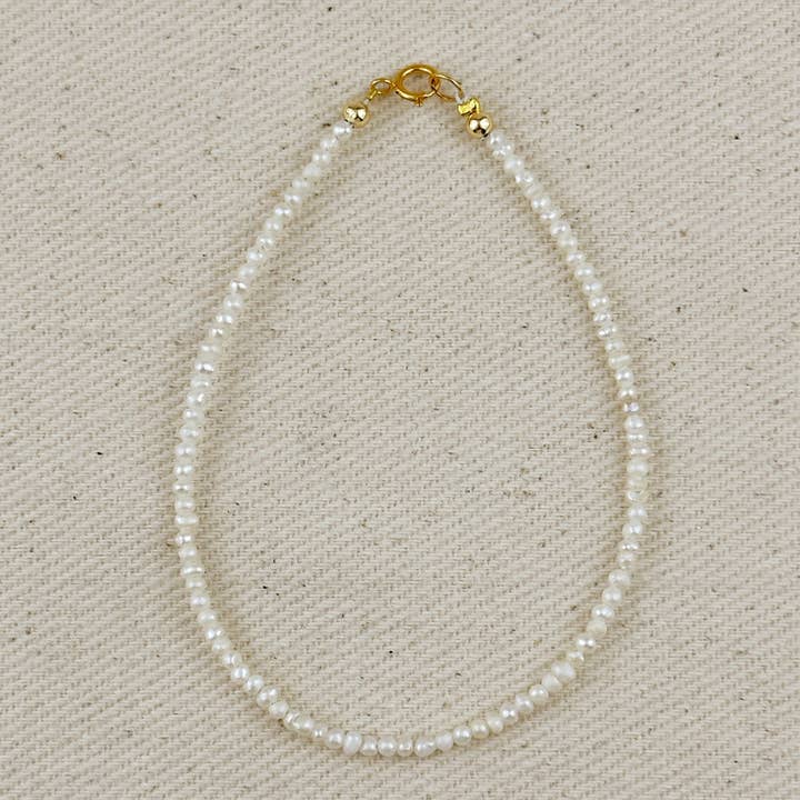 GoldFi - Wholesale Anklet - 9k Gold Micro Fresh Water Pearls Anklet