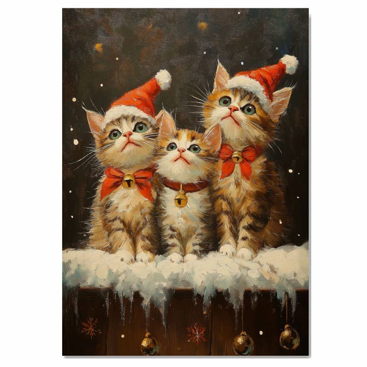 Christmas Kittens in Santa Hats Art Flat Rolled Canvas for wholesale by Art Paradise Studios