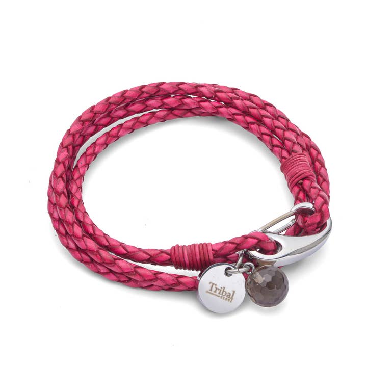 Dubbele Stam Charm Armband Fuchsia Roze voor wholesale door Midhaven Ltd - Tribal Steel