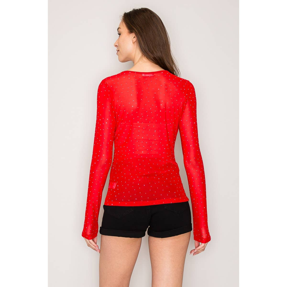 Popular 21 – wholesale Knit top – Women's – Rhinestone Embellished Mesh Long Sleeve Knit Top12