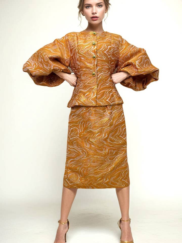 A94088 PUFF SLEEVE TOP/ SKIRT SET for wholesale by N by Nancy