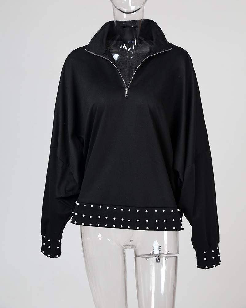 Fashion Combination - Wholesale Blouse - Women's - beaded detail zipper casual blouse4