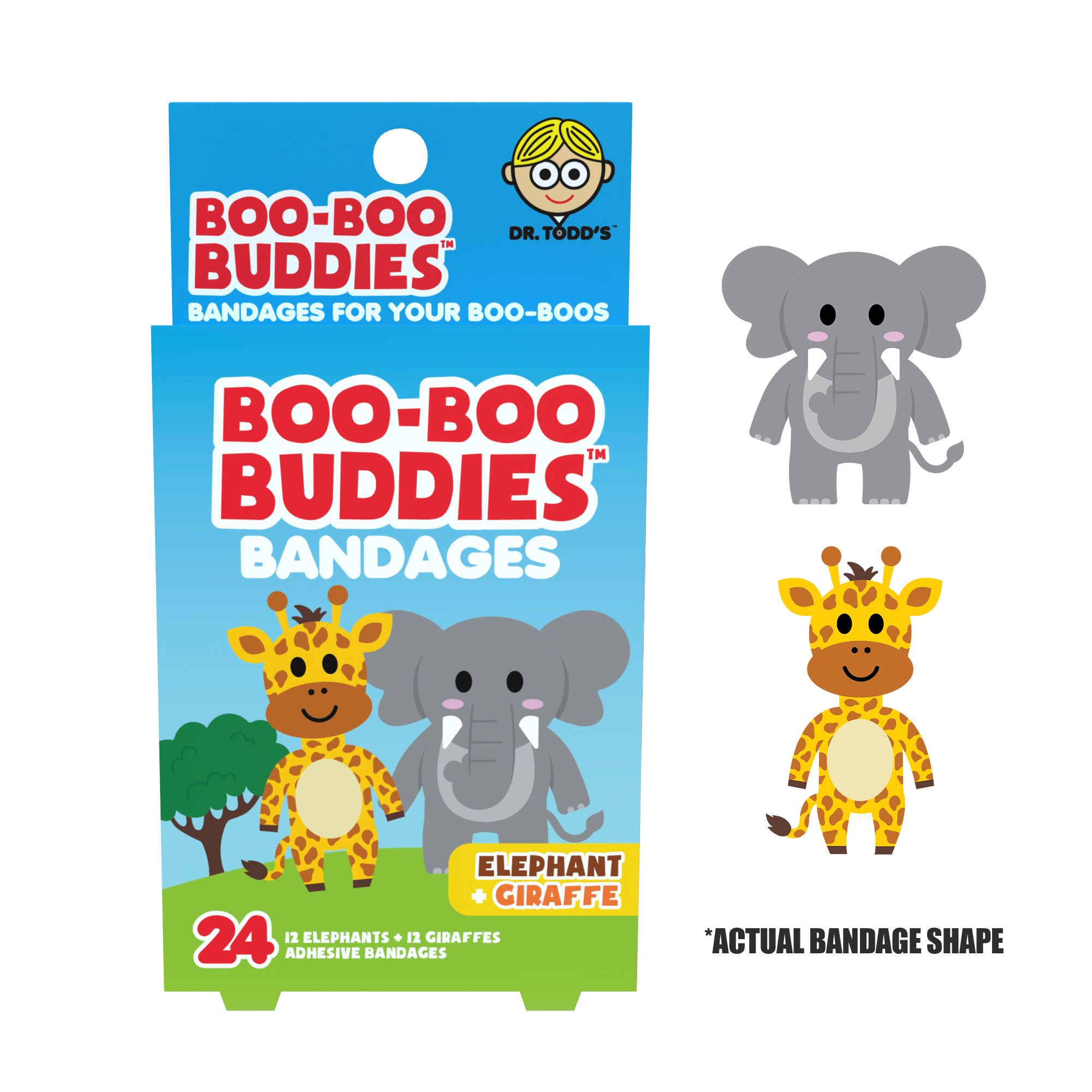 Boo Boo Buddies – wholesale Plåster/bandage – Barnplåster – Elefant + Giraff (24 stycken, Latexfri)1
