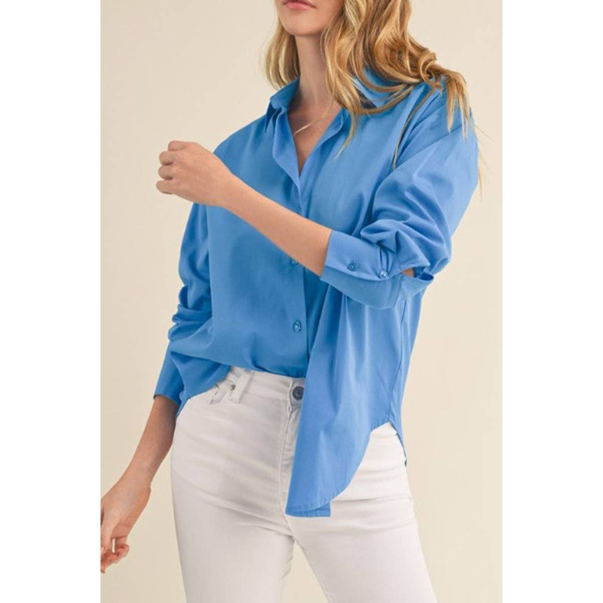 UP CLOTHING - Wholesale Button Down Shirt - Women's - BUTTON DOWN LONG SLEEVE COLLAR SHIRT TOP1