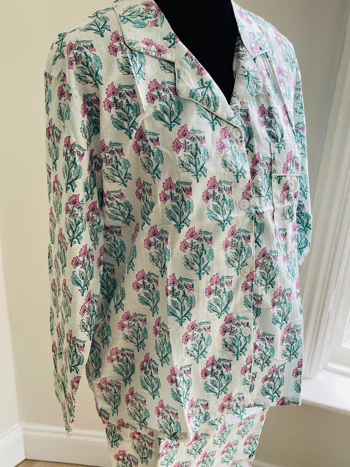 AMRANIS - Wholesale Sleepwear Set - Women's - Hand Block Printed Long PJ Set5