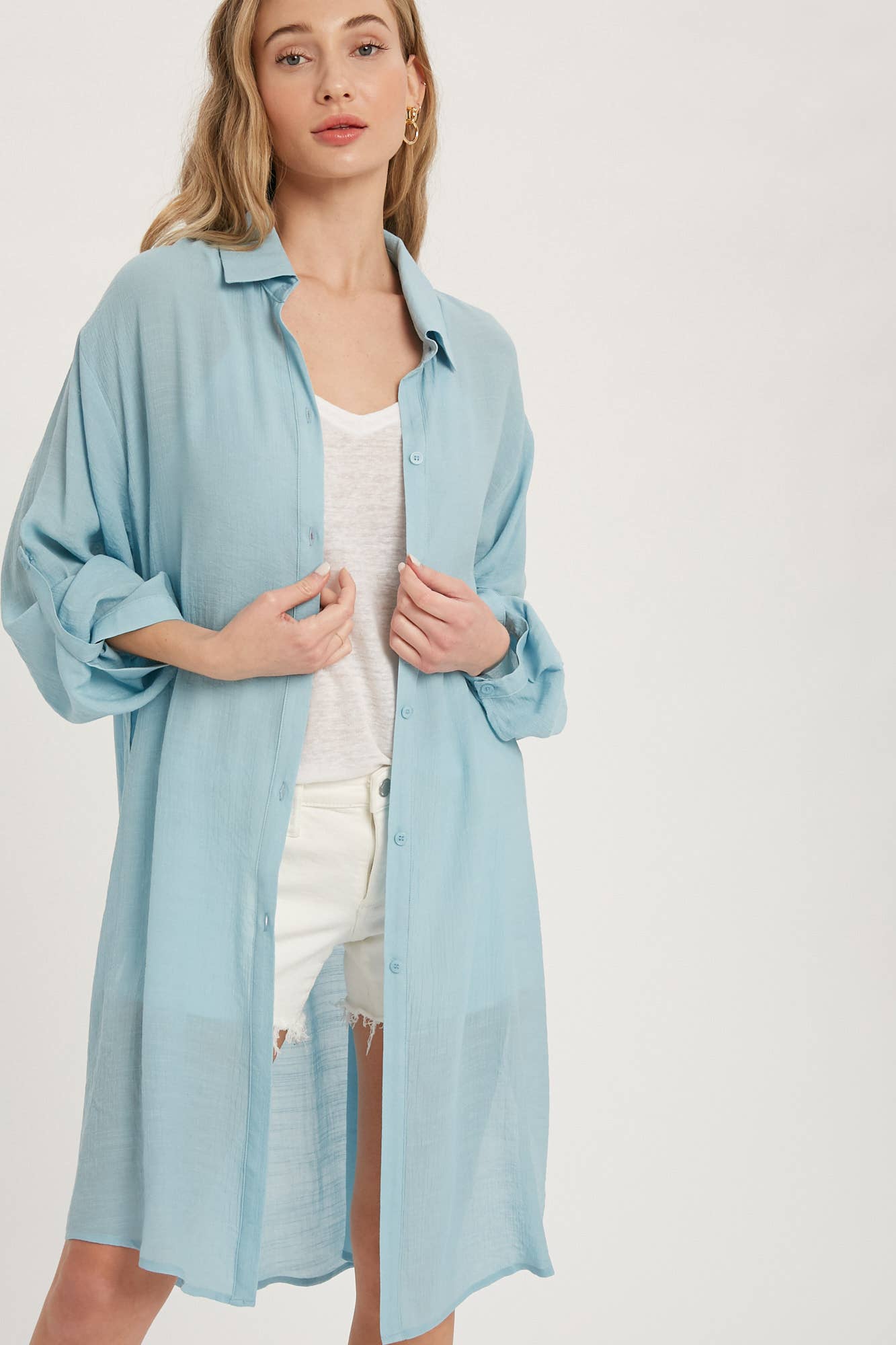 Bluivy - Wholesale Button Down Shirt - Women's - BUTTON-UP VENTED LONGLINE SHIRT3