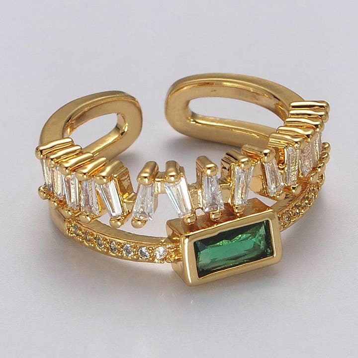 Bague à double bande en or émeraude verte CZ CZ O2037 pour la vente par Aim Eternal