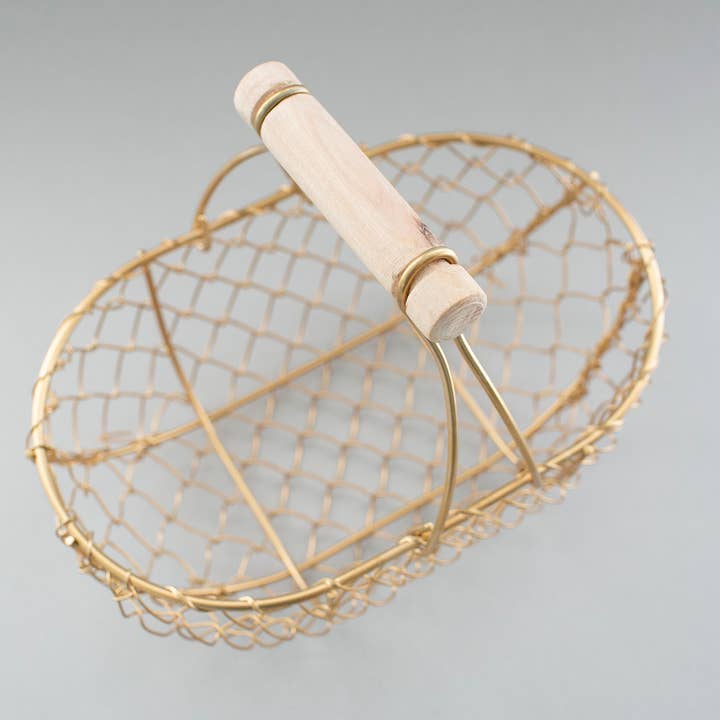 Indy Supply Co - Wholesale Basket - Petite Champagne Gold Fixed Handle Shallow Wire Basket