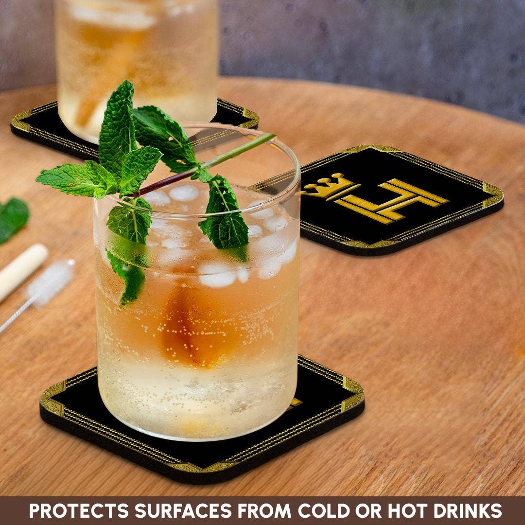 3dRose – wholesale Coasters – 3dRose, King, queen crown, rich frame. Yellow on black. Handsome letter H, Coaster9