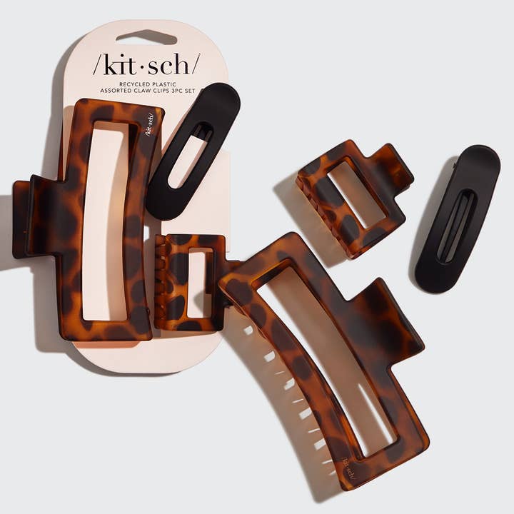 KITSCH - Wholesale Hair Clip - Women's - Recycled Plastic Assorted Claw Clips- Rectangle Open Shape