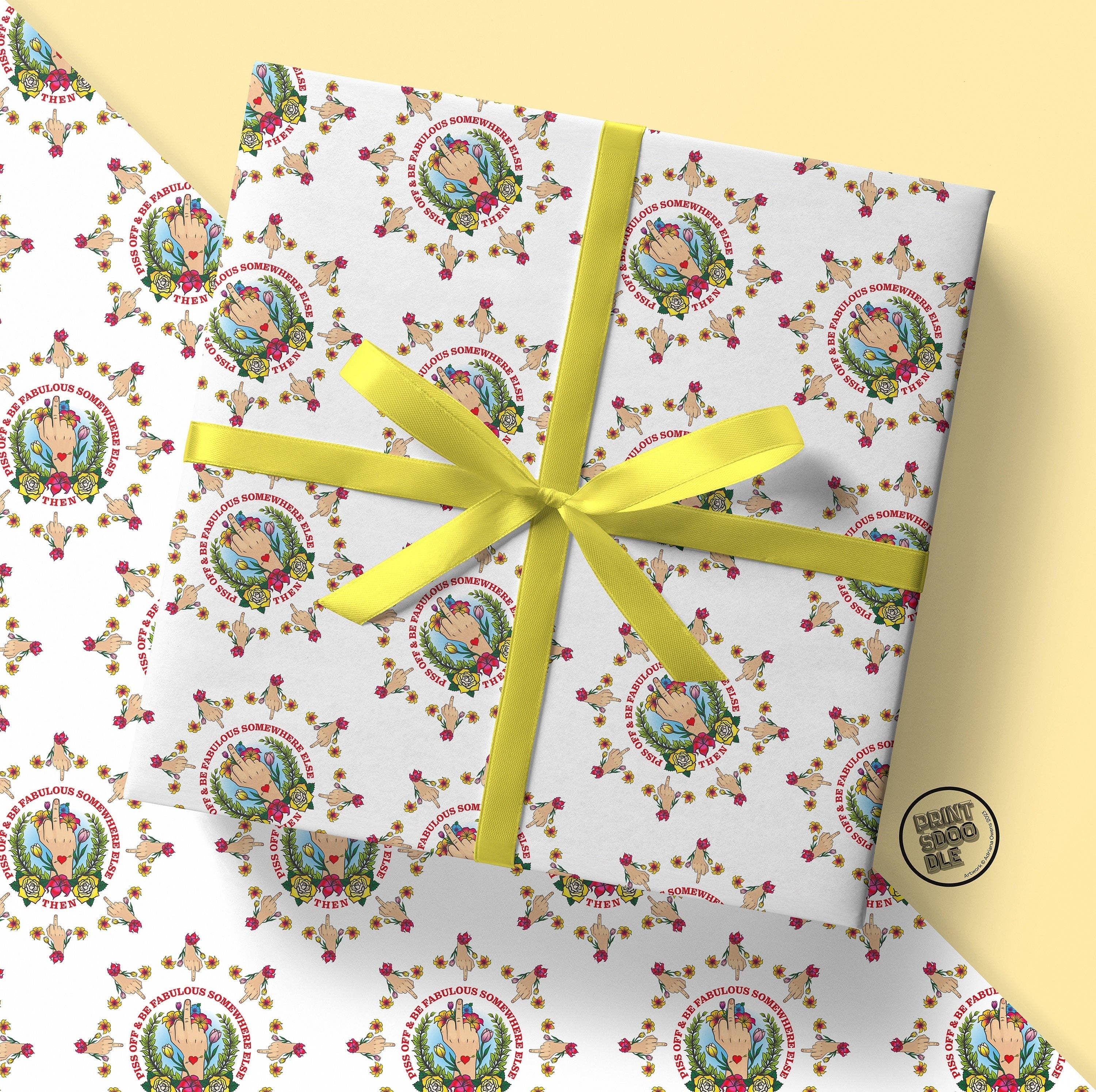 Sweary Card Lady - Wholesale Flat Wrap - Piss Off Tattoo Middle Finger Gift Wrap - Flat Sheet1