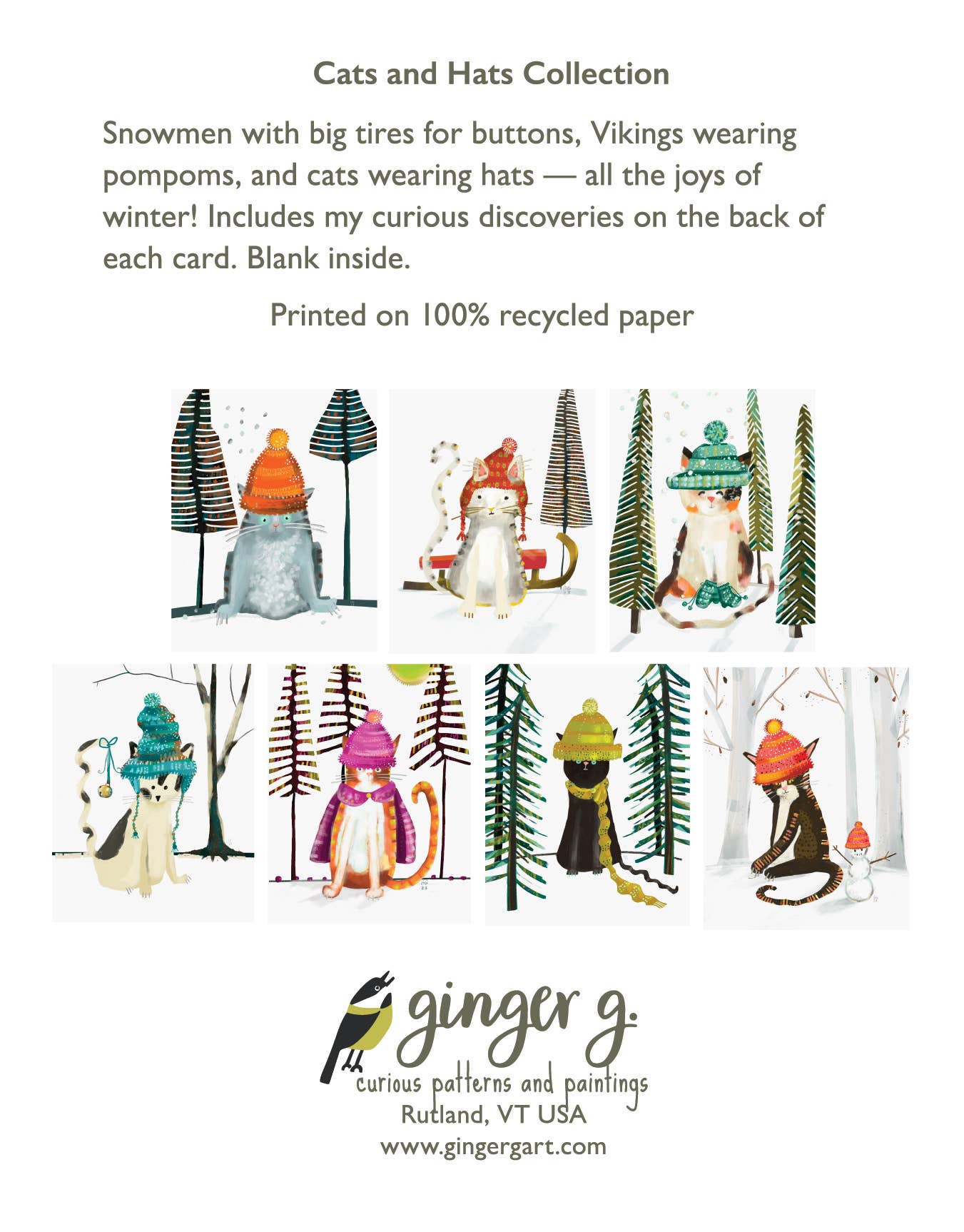 Ginger G. Art - Wholesale Everyday Greeting Card - Family Cats (Cats and Hats) Winter A2 Card5