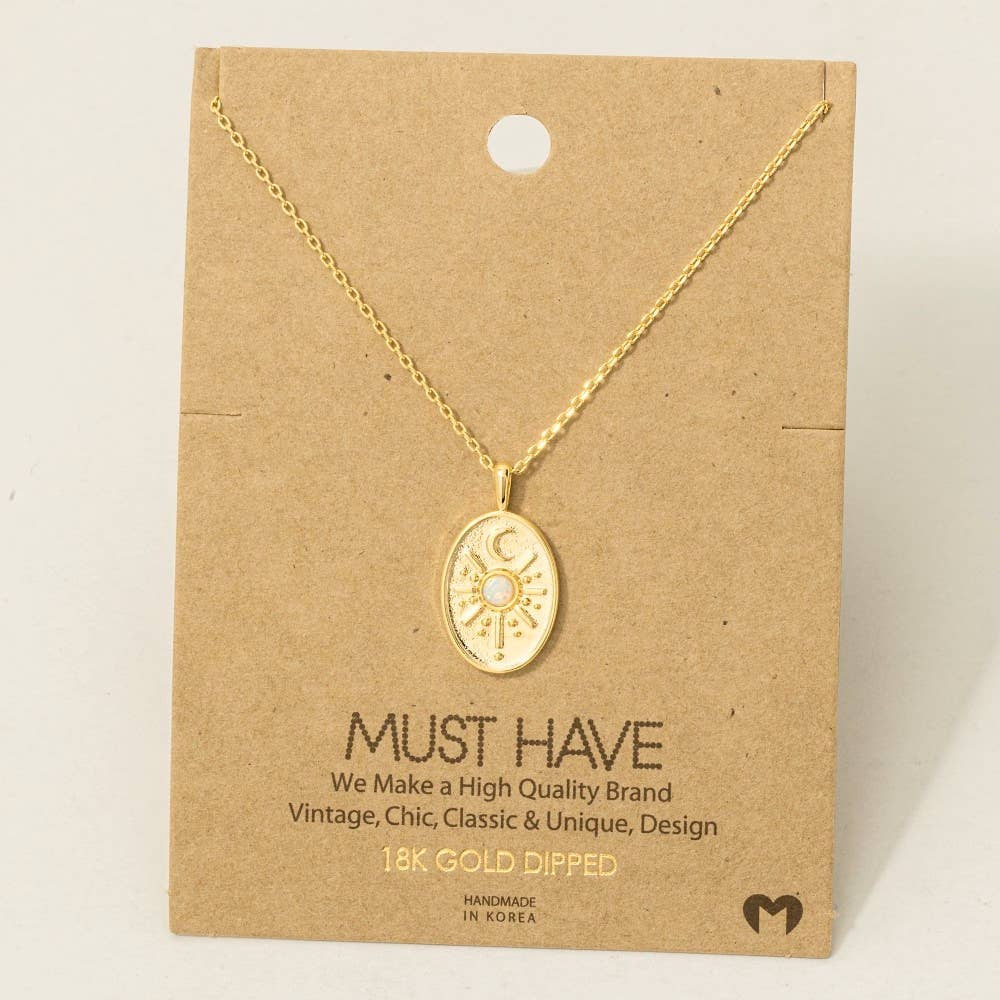 Fame Accessories - Wholesale Pendant/Charm Necklace - Oval Moon Disc Pendant Necklace1