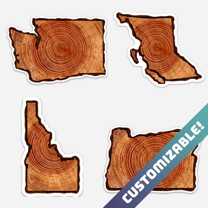 Custom State/Province/Country Sticker – Wood Pattern Design for wholesale by Discovery Stickers