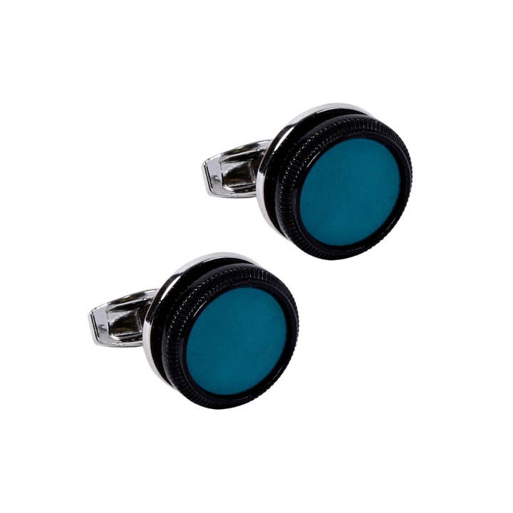 Silver Turquoise Stone Round Cufflinks-CL1817 for wholesale by Selini New York
